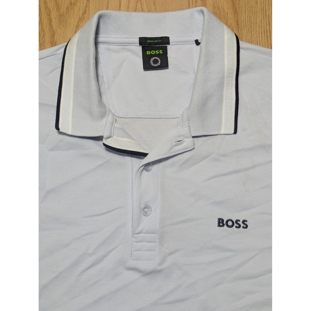 BOSS Mens Regular Fit Short Sleeve Pique Polo Shirt Light Blue XL
